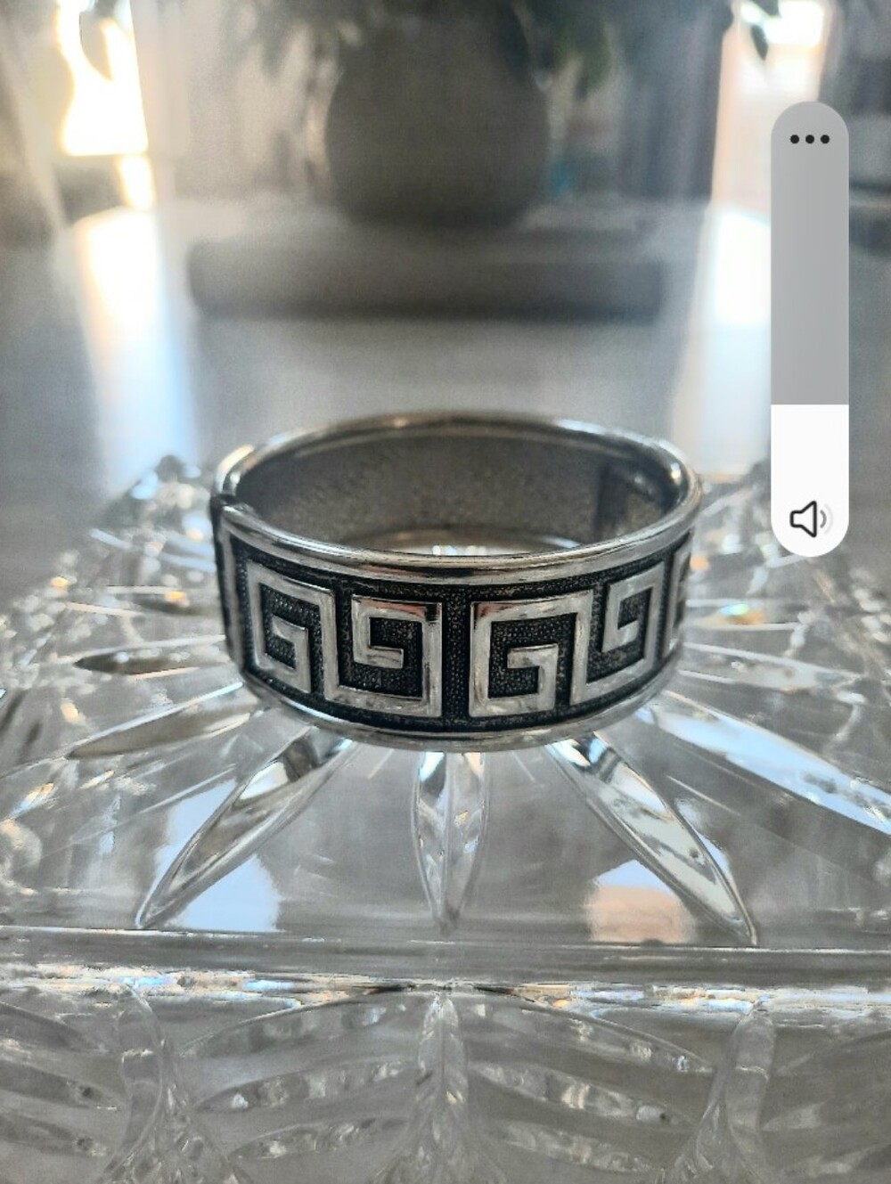 Silver Tone Hinge Bangle With Greek Key Design Bracelet Y2k